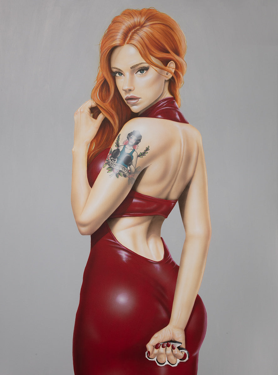 figurative portrait art of a woman with a tattoo by Scott Rohlfs