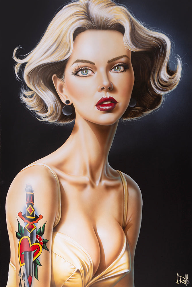 figurative portrait art of a woman with a tattoo by Scott Rohlfs