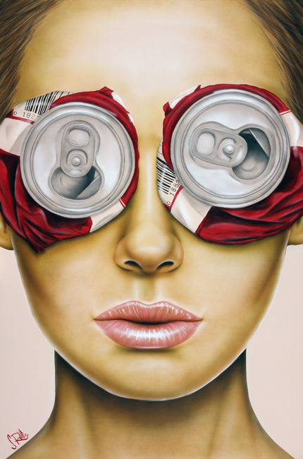 figurative portrait art of a woman with beer goggles by Scott Rohlfs