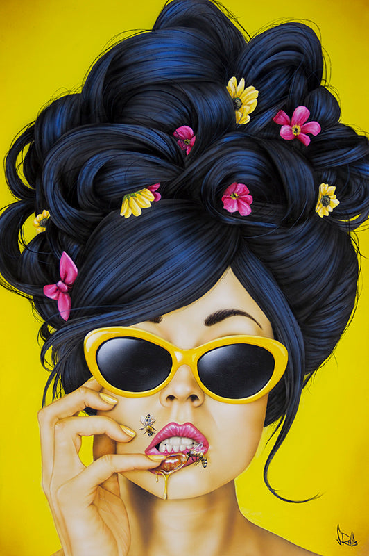 figurative portrait art of a woman with bees and honey by Scott Rohlfs