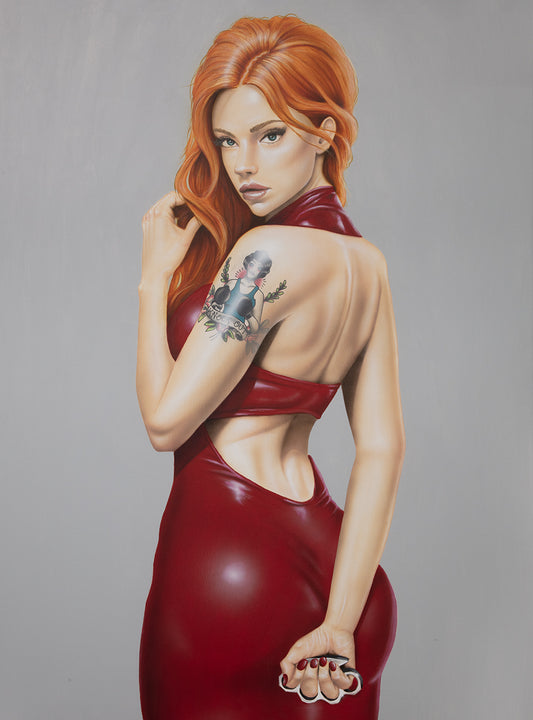 figurative portrait art of a woman with a tattoo by Scott Rohlfs