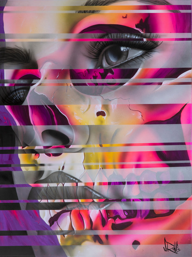 abstract pop art portrait art of a woman and a skull by Scott Rohlfs