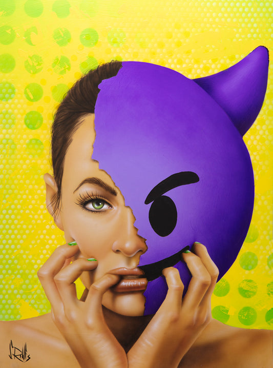 figurative portrait art of a woman devil emoji by Scott Rohlfs