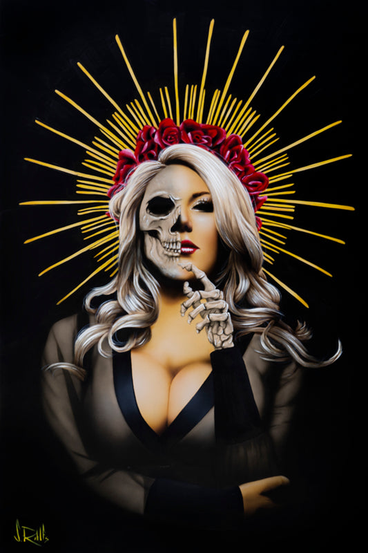 figurative portrait art of a woman and a skull by Scott Rohlfs